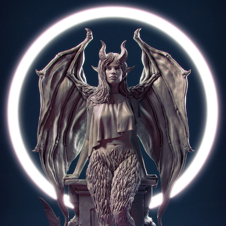 The Succubus statue of demon with wings 3D print model_1