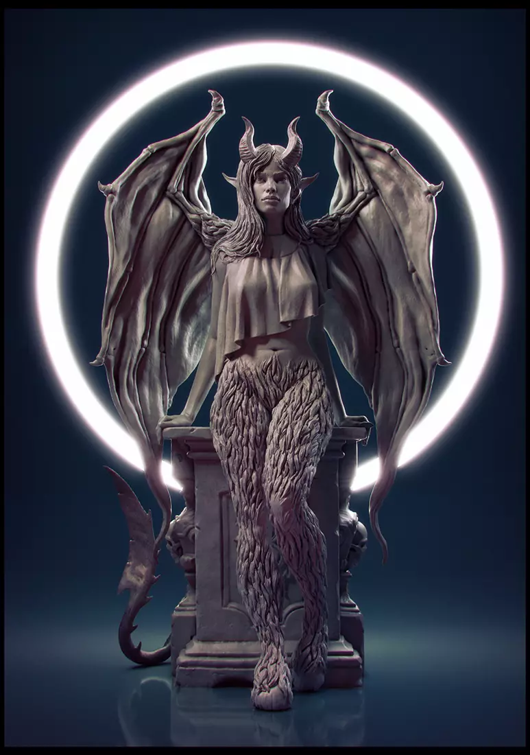 The Succubus statue of demon with wings 3D print model_0