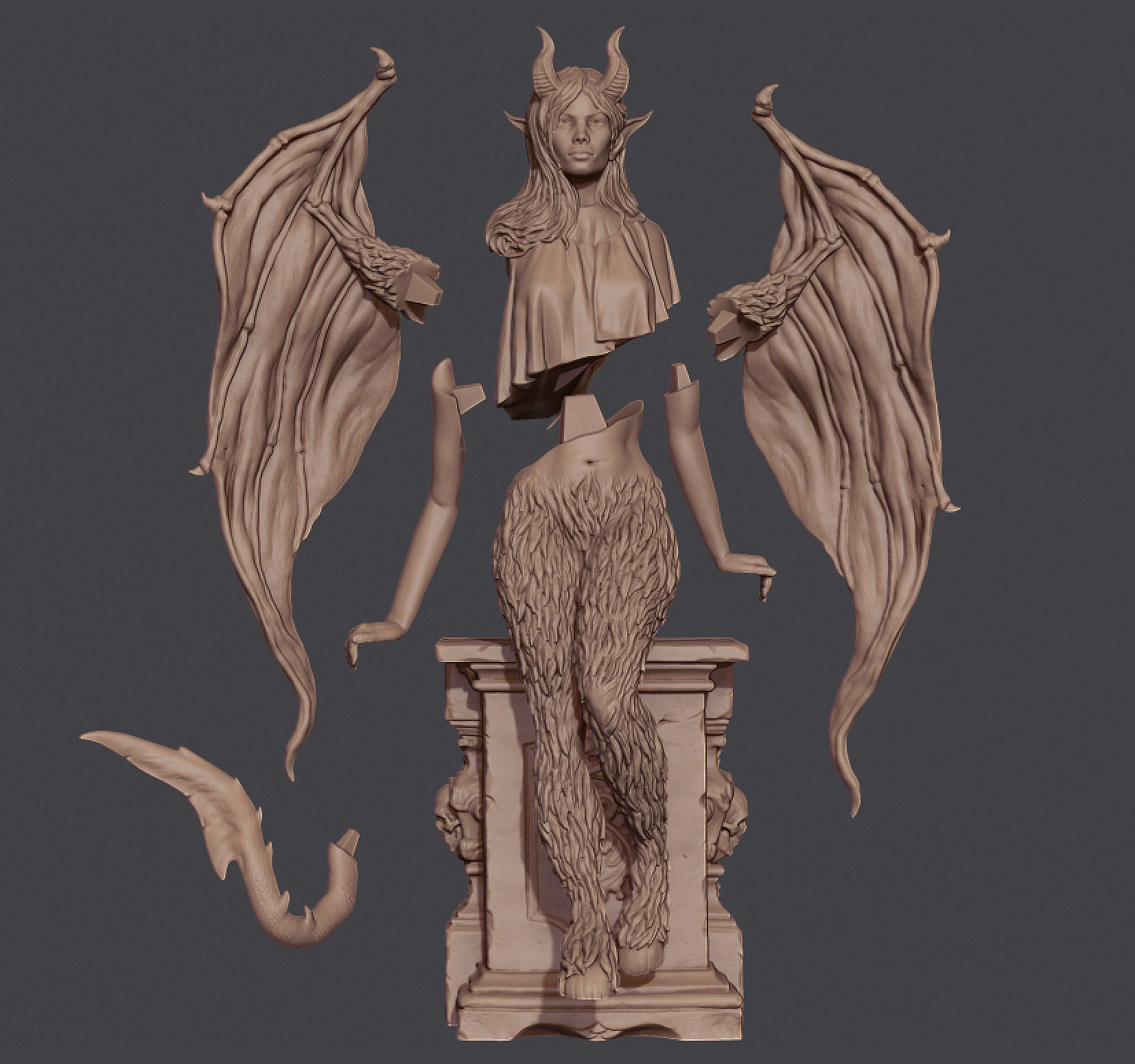 The Succubus statue of demon with wings 3D print model_3