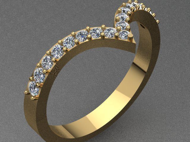 Designed Diamond Golden Engagement Ring  3D print model_2