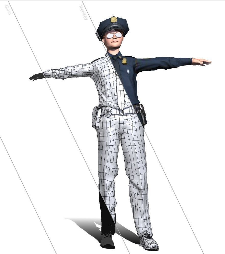 Character female police officer cop 3D model_12