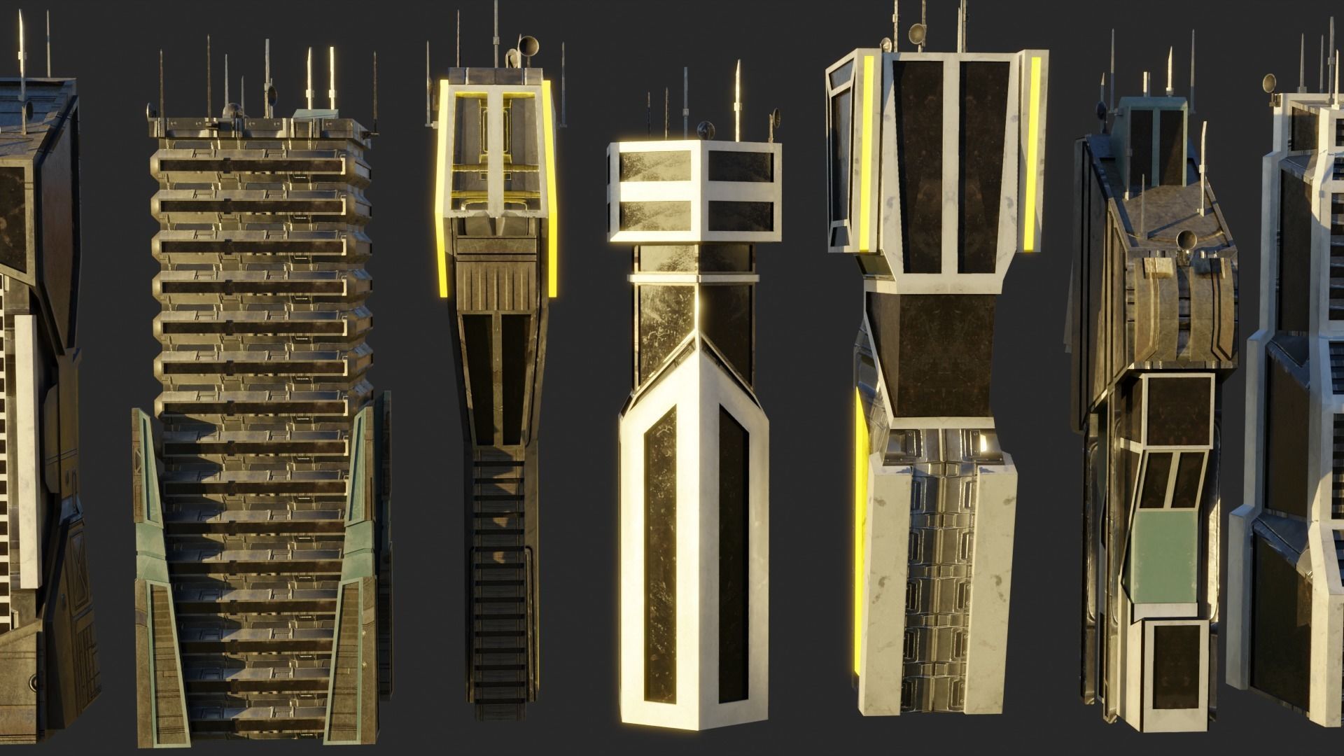 10 LOWPOLY GAME READY SCIFI BUILDINGS PACK Low-poly 3D model_4