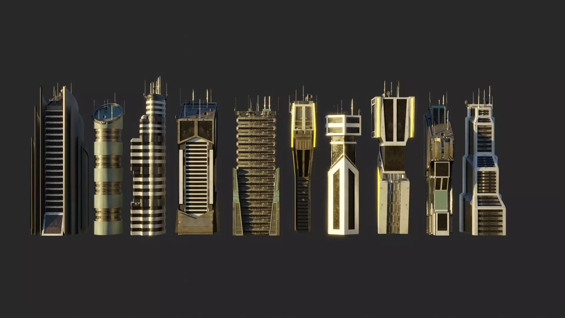 10 LOWPOLY GAME READY SCIFI BUILDINGS PACK Low-poly 3D model_0