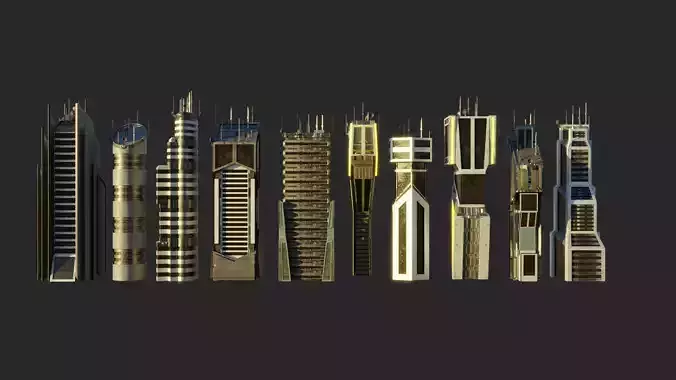 10 LOWPOLY GAME READY SCIFI BUILDINGS PACK