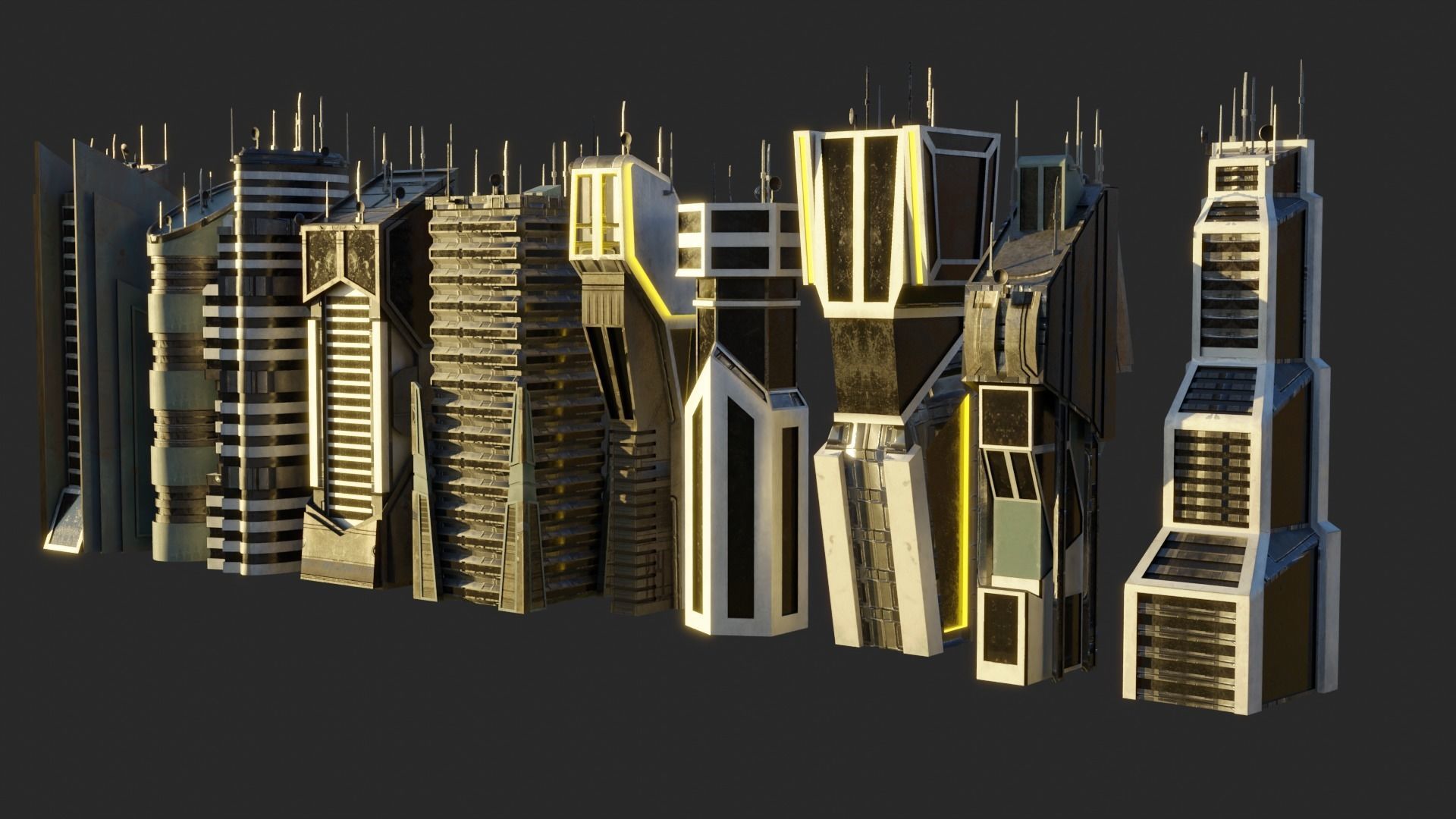 10 LOWPOLY GAME READY SCIFI BUILDINGS PACK Low-poly 3D model_1