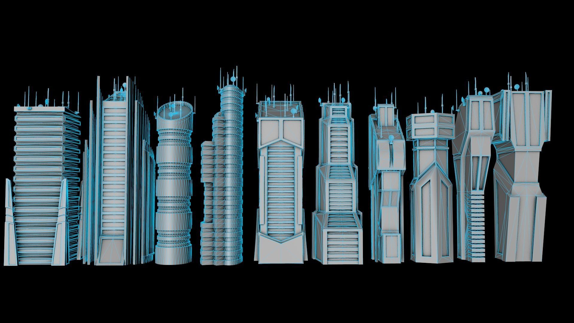 10 LOWPOLY GAME READY SCIFI BUILDINGS PACK Low-poly 3D model_44