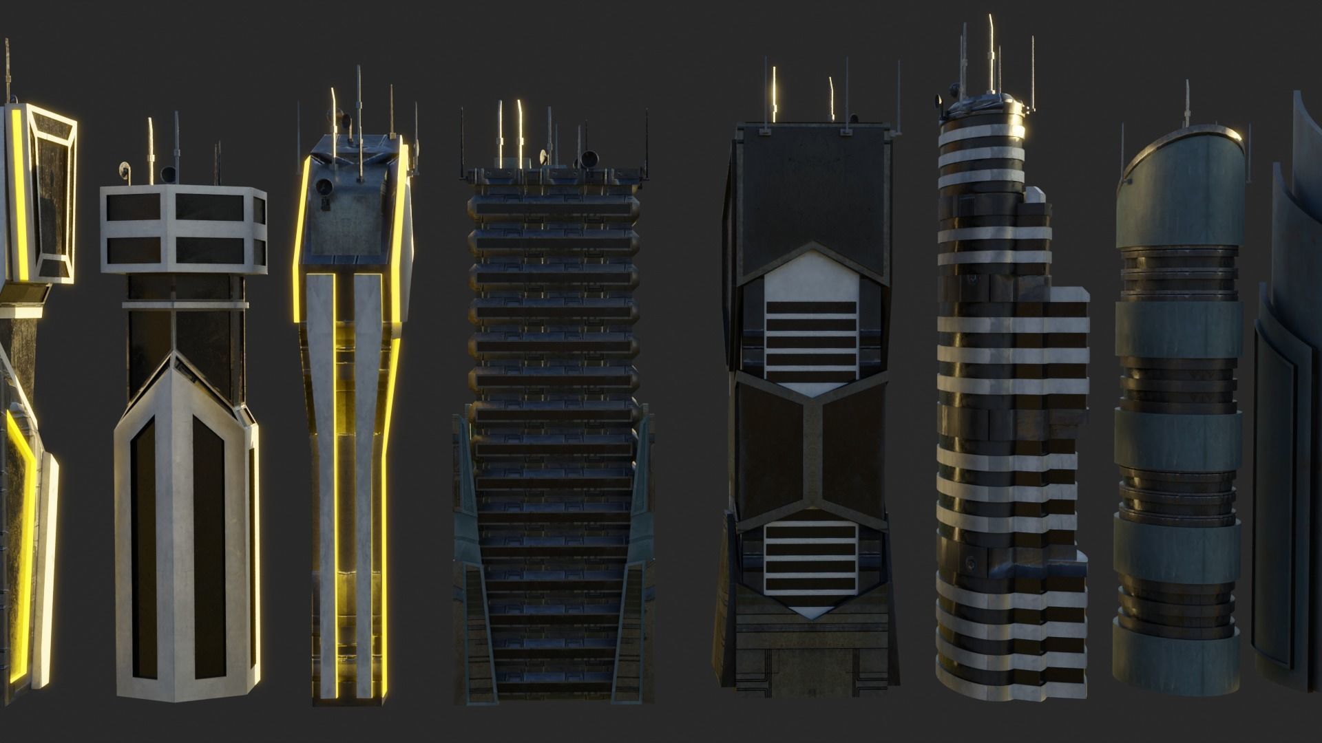 10 LOWPOLY GAME READY SCIFI BUILDINGS PACK Low-poly 3D model_9