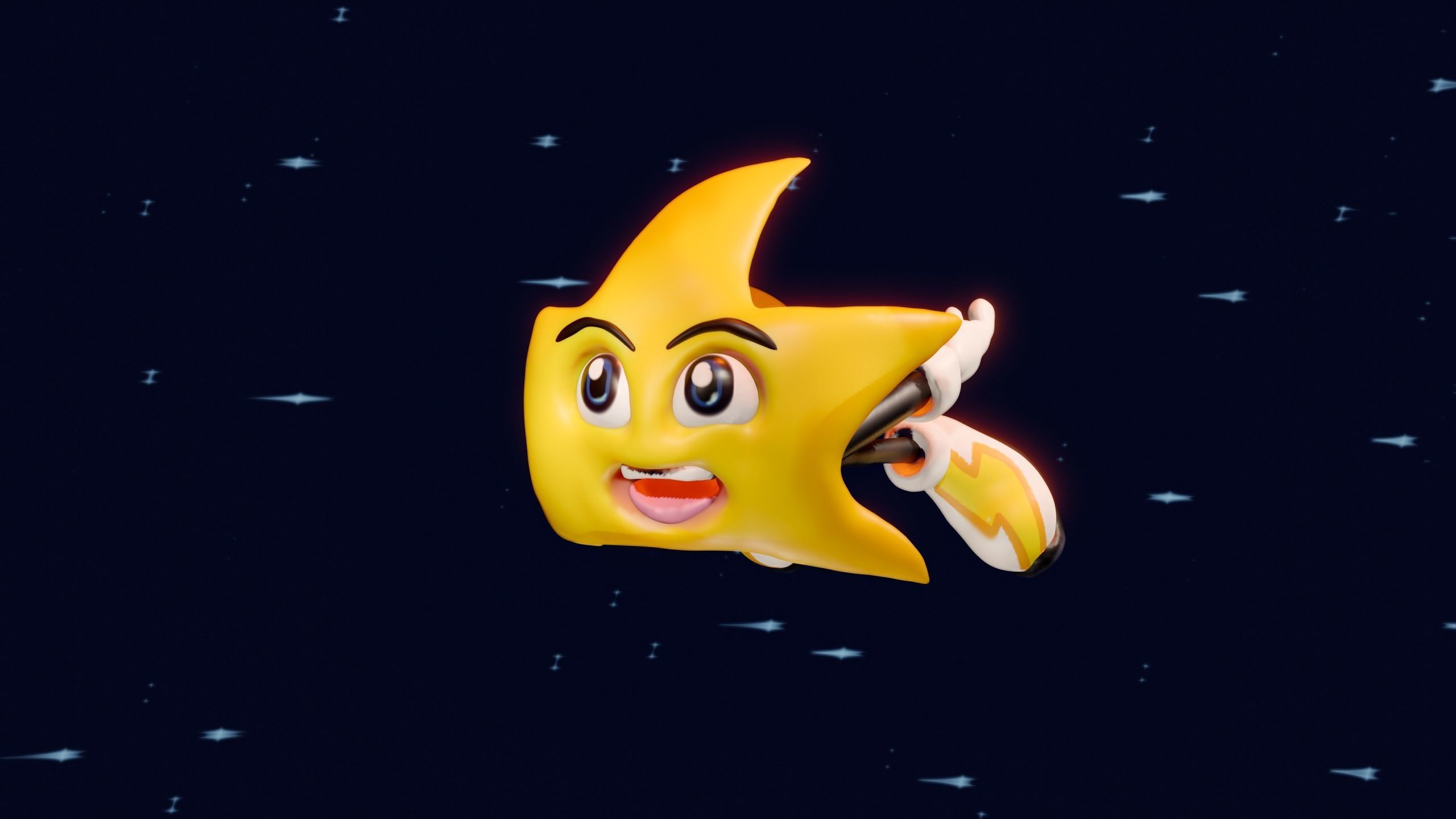 Ristar star flying in sky Free 3D print model_1