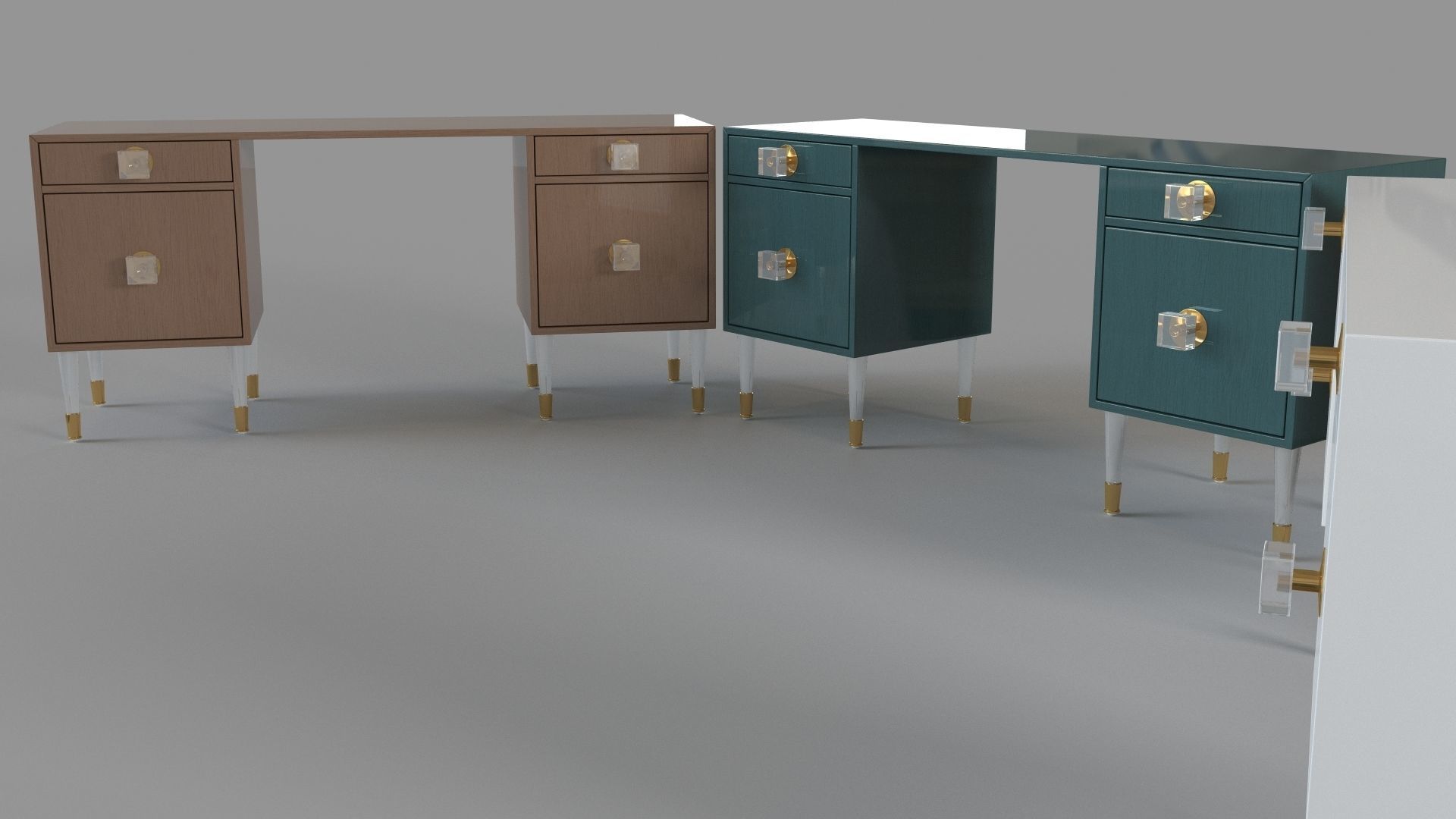 Lacquered Regency Desk Set Of 3 3D model_3