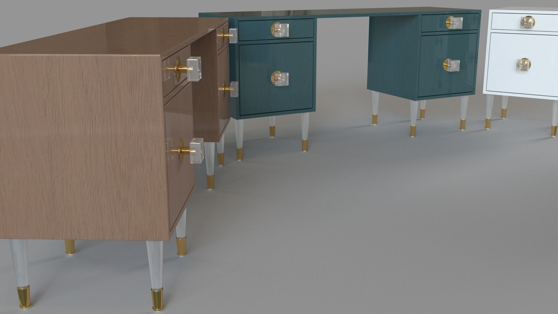 Lacquered Regency Desk Set Of 3 3D model_1