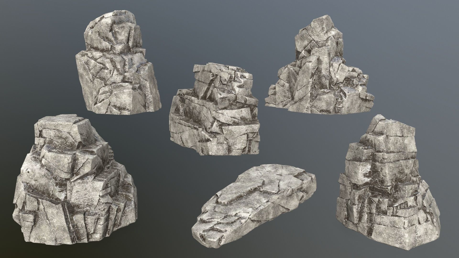 Rock Set stone sculpture Low-poly 3D model_1