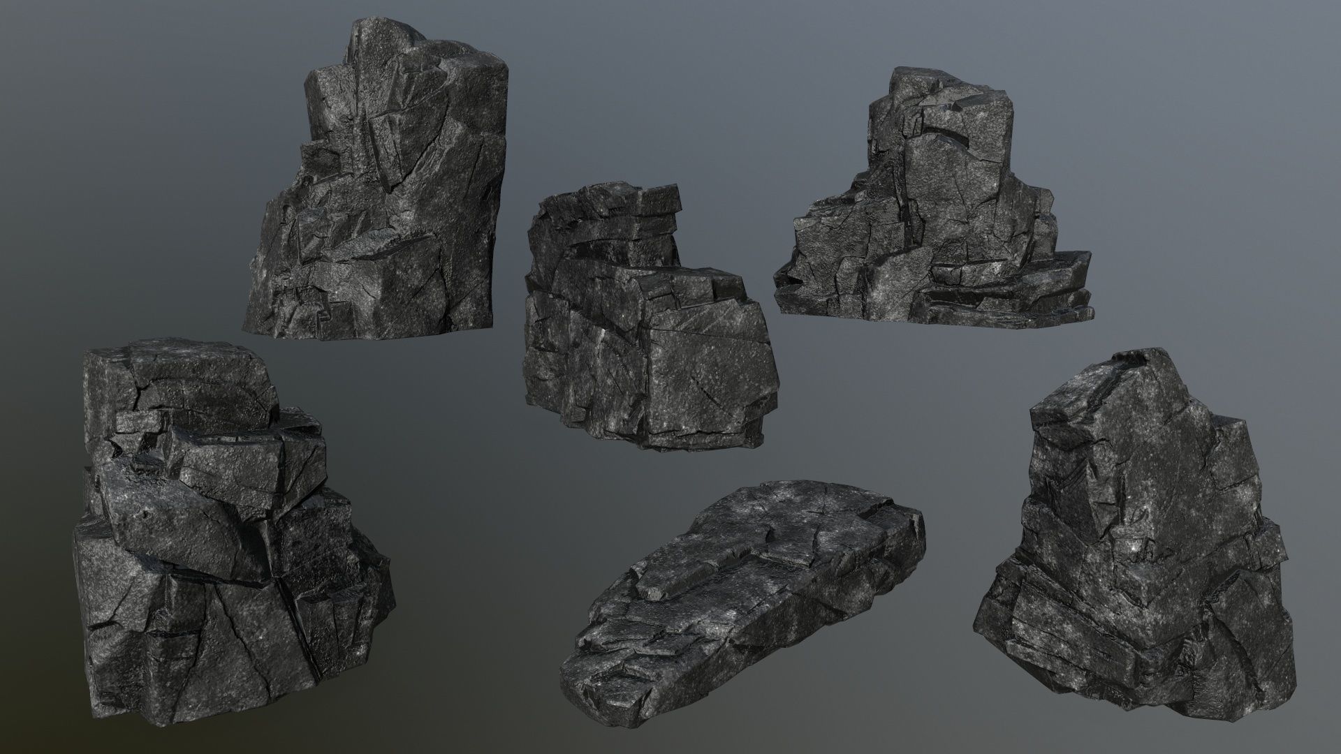 Rock Set piece of lava Low-poly 3D model_4