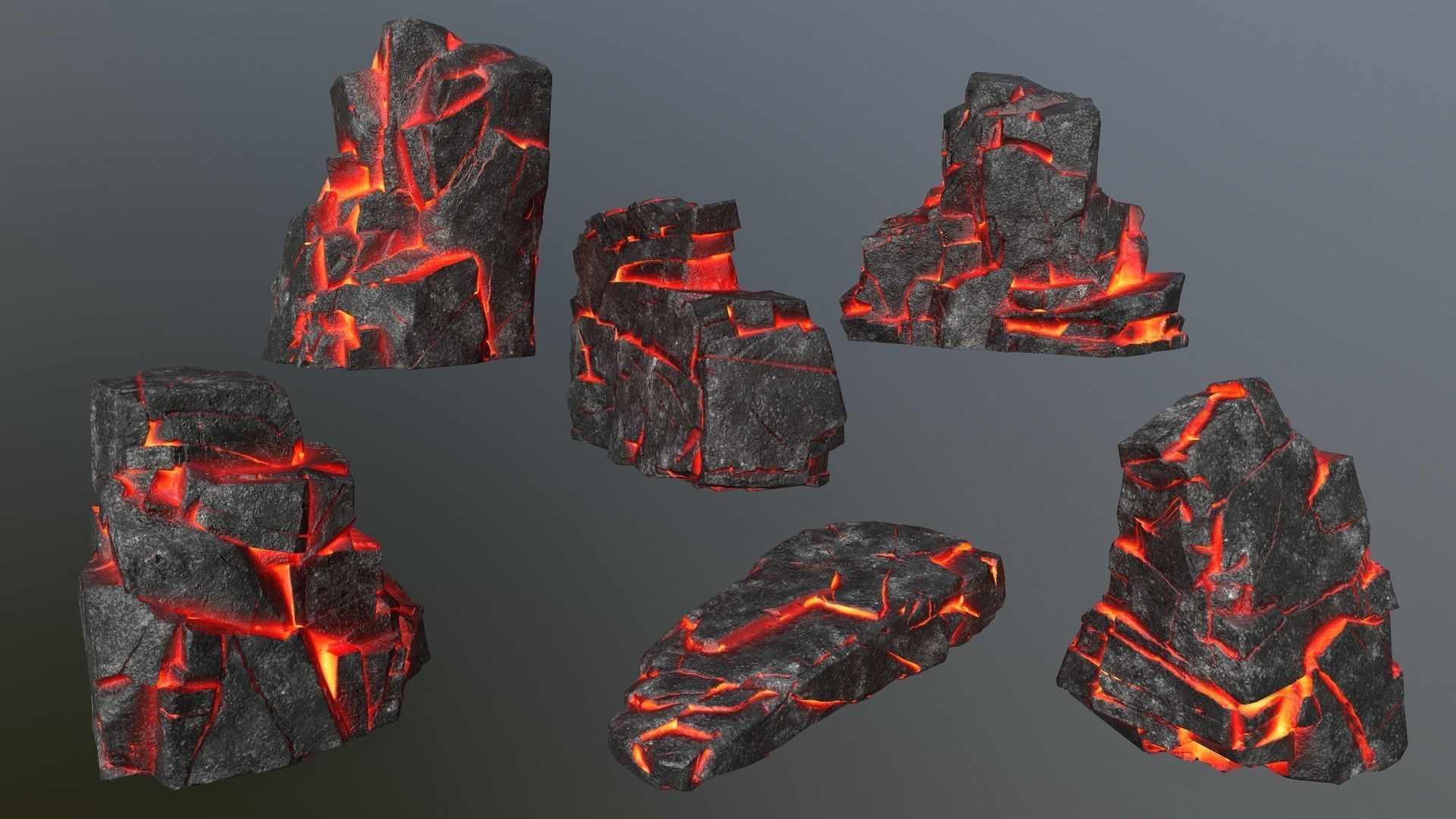 Rock Set piece of lava Low-poly 3D model_3
