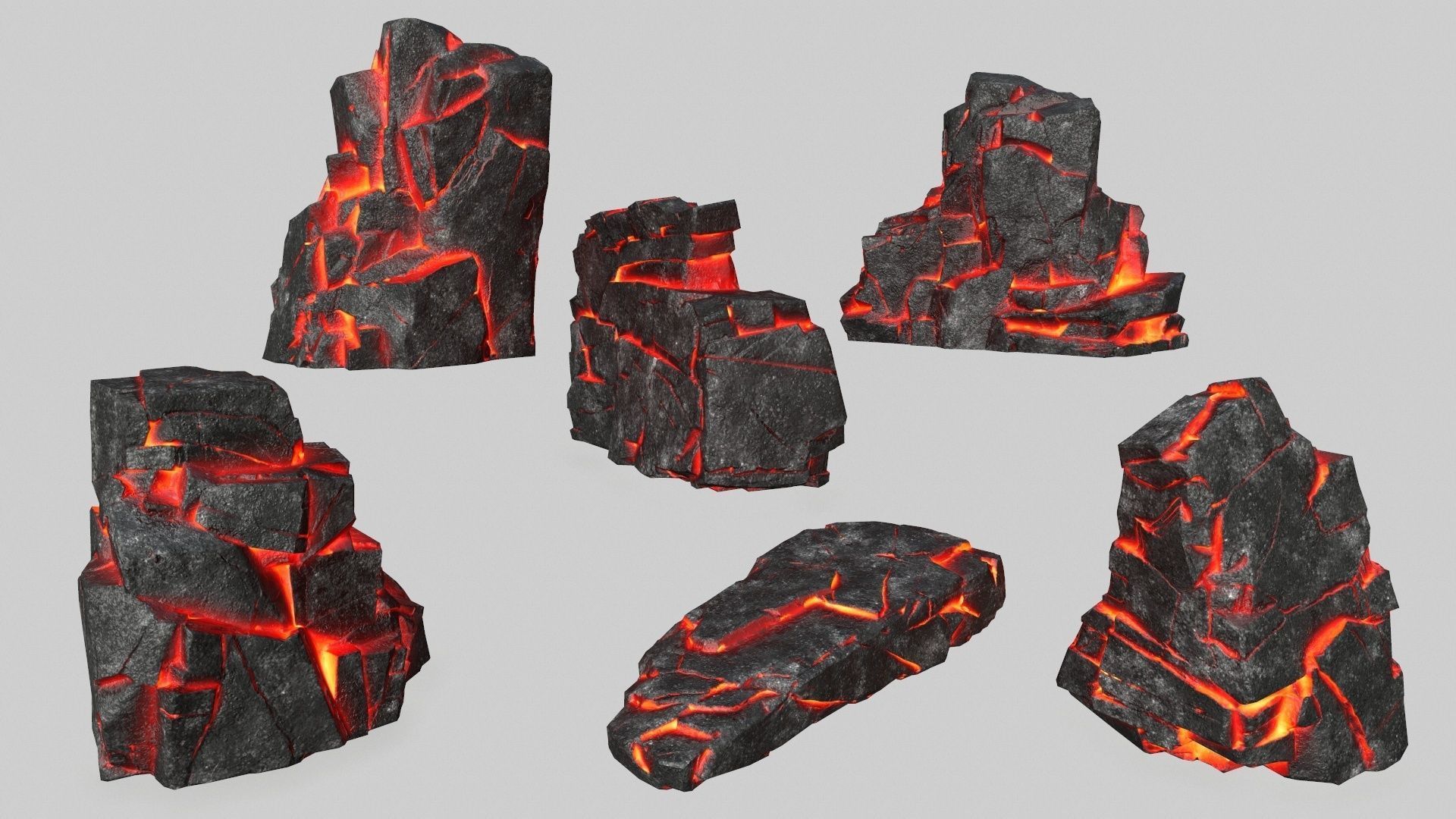 Rock Set piece of lava Low-poly 3D model_2