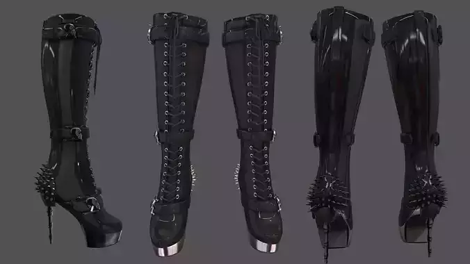 Skulls Spikes Decorated High Heel Boots