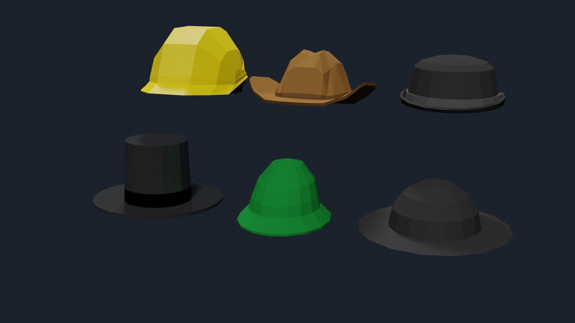 3D model Lowpoly Hat Set three hats VR / AR / low-poly | CGTrader