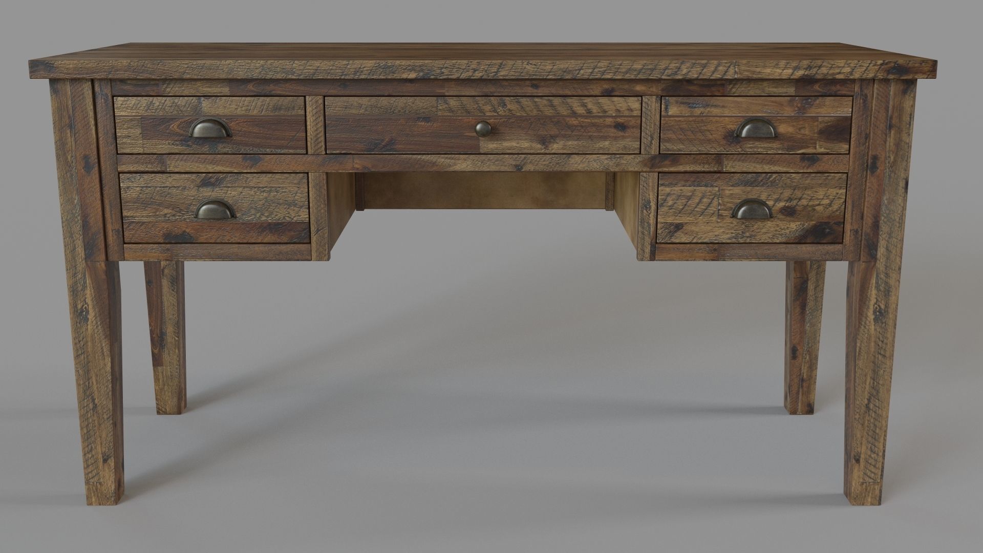 Artisans Craft Dakota Oak 5 Drawer Desk 3D model_1