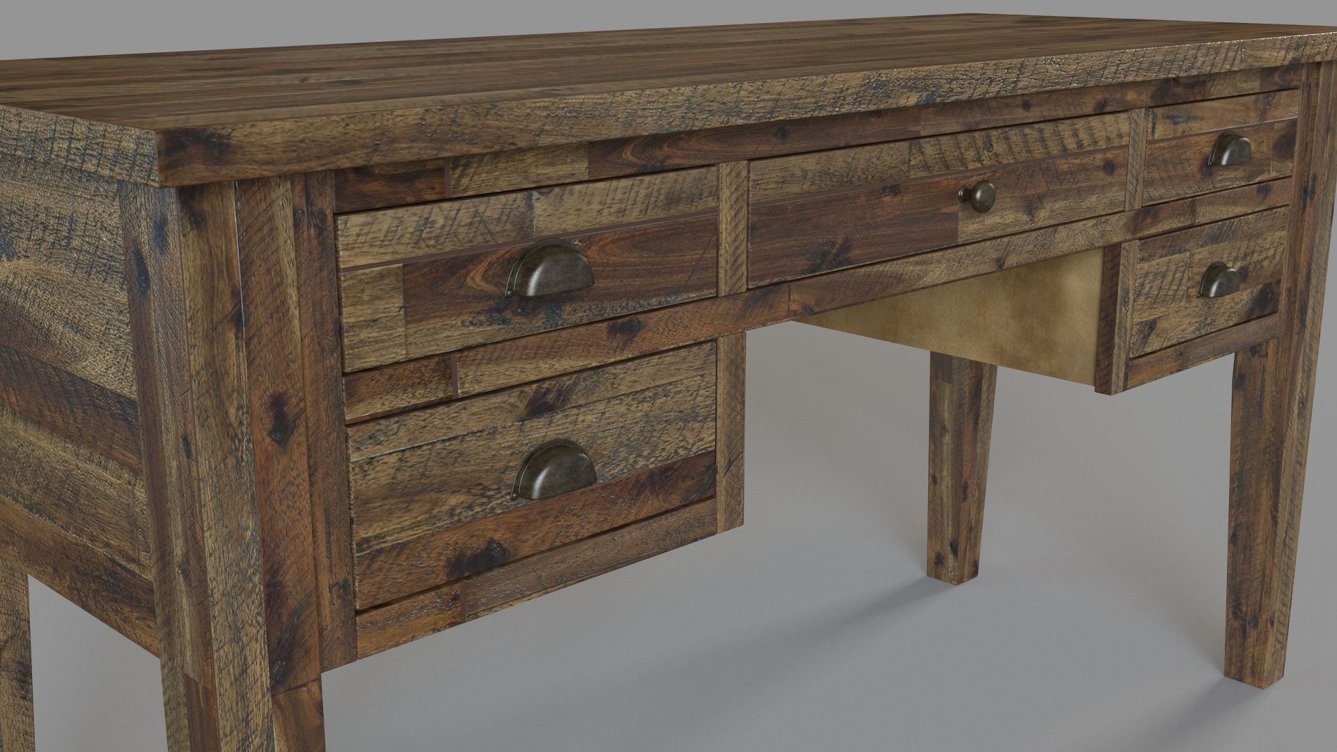 Artisans Craft Dakota Oak 5 Drawer Desk 3D model_4