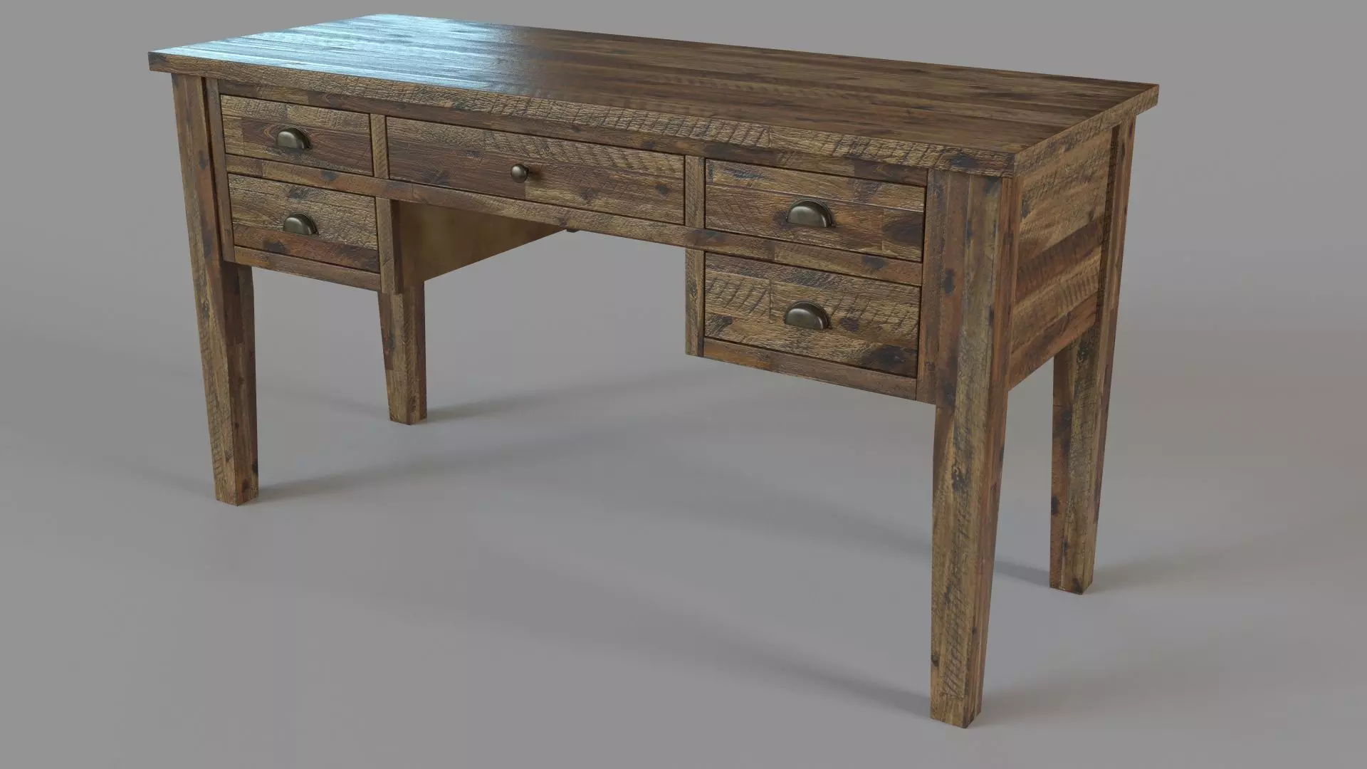 Artisans Craft Dakota Oak 5 Drawer Desk 3D model_0
