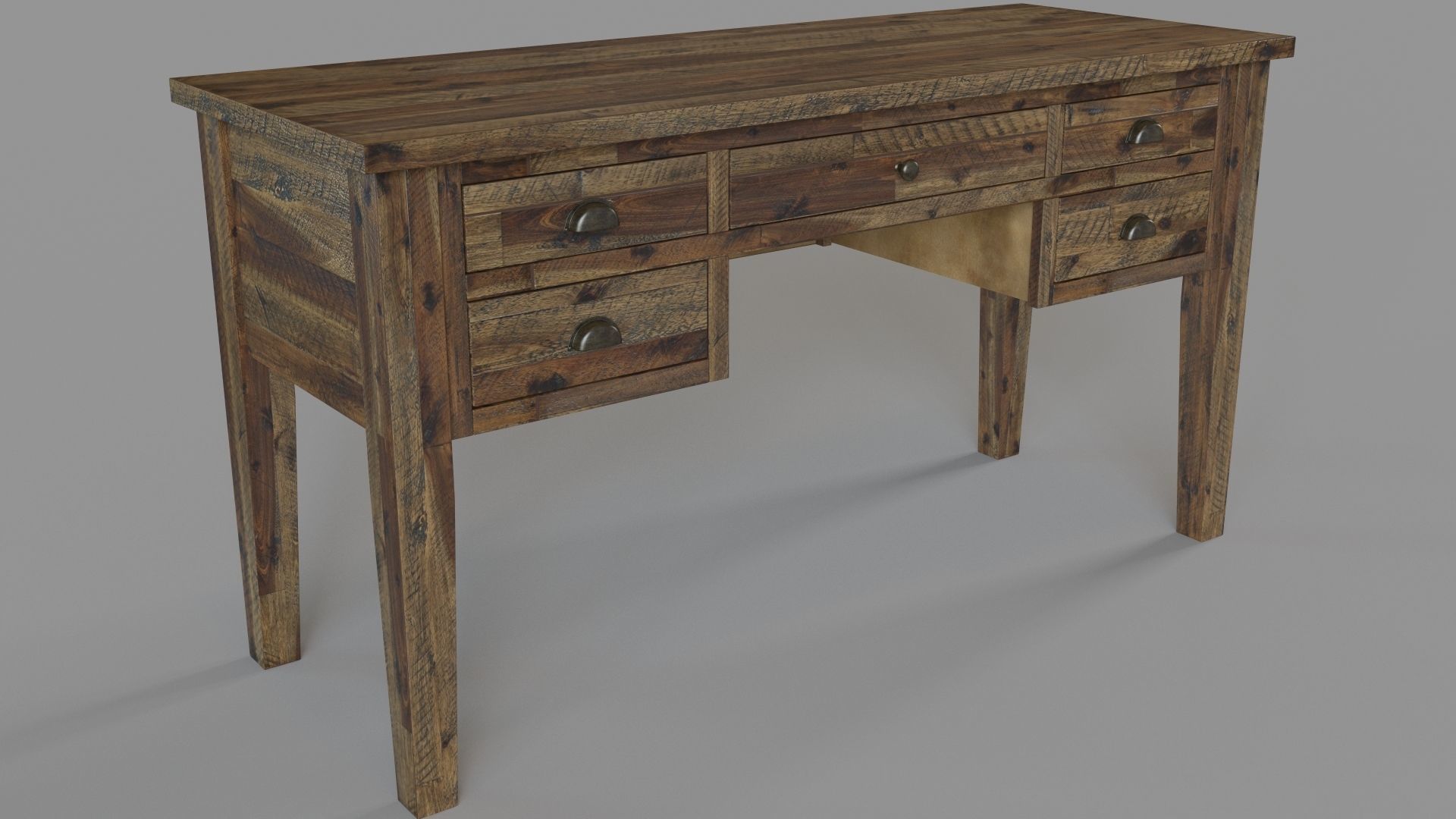Artisans Craft Dakota Oak 5 Drawer Desk 3D model_2