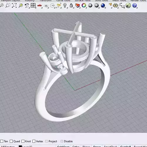 Gemstone and Diamond 3-Stone Ring Model