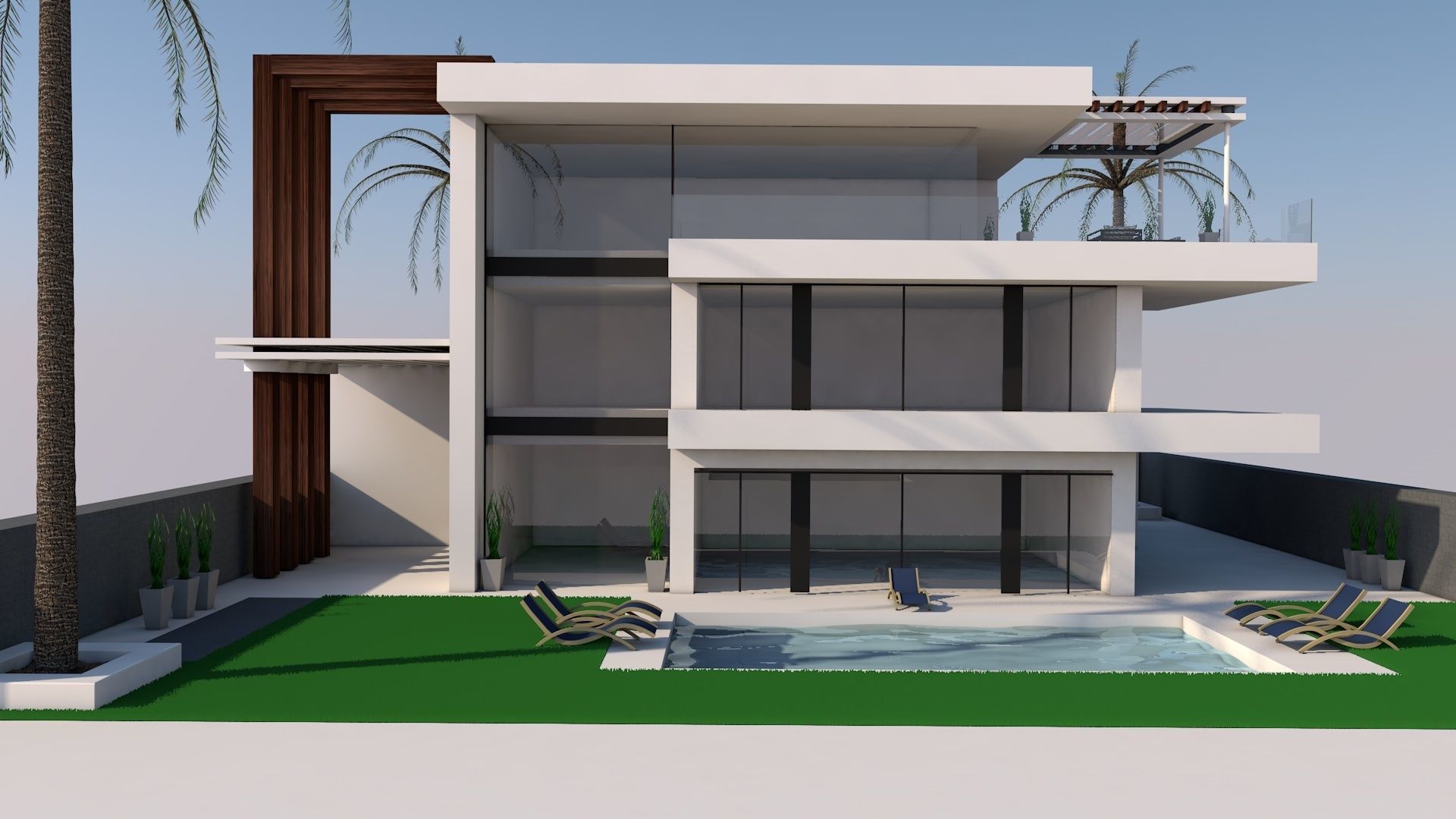 3D model of Modern Villa plus exterior Low-poly 3D model_1