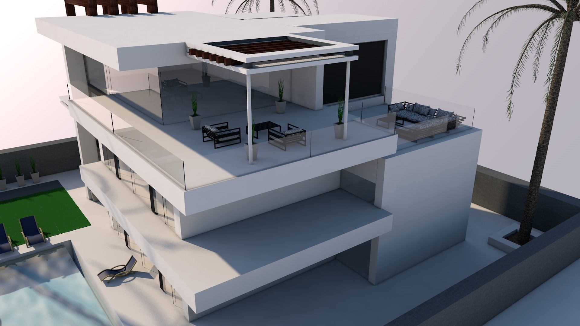 3D model of Modern Villa plus exterior Low-poly 3D model_2