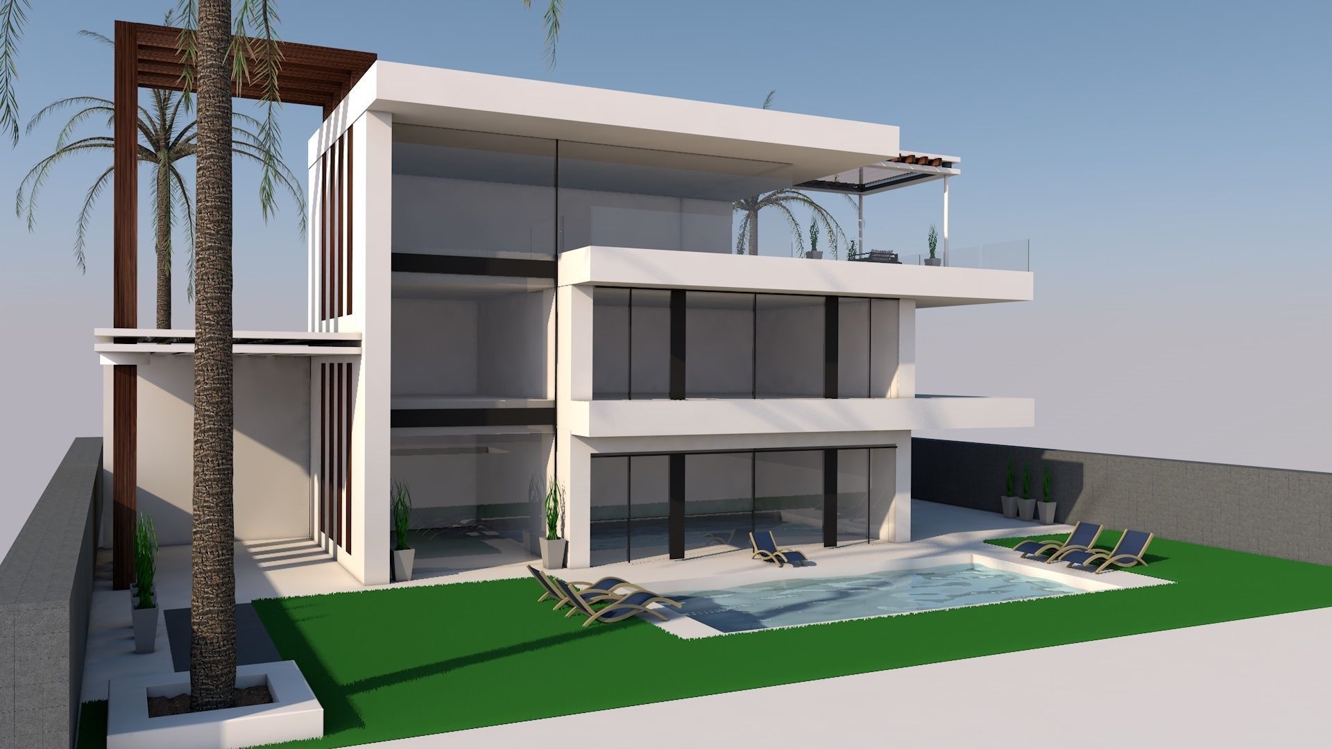 3D model of Modern Villa plus exterior Low-poly 3D model_9
