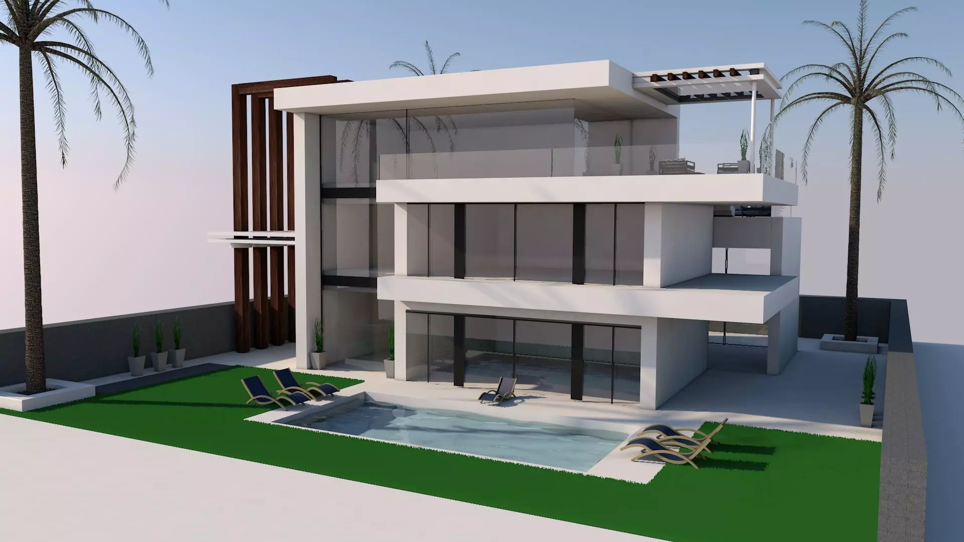 3D model of Modern Villa plus exterior Low-poly 3D model_0