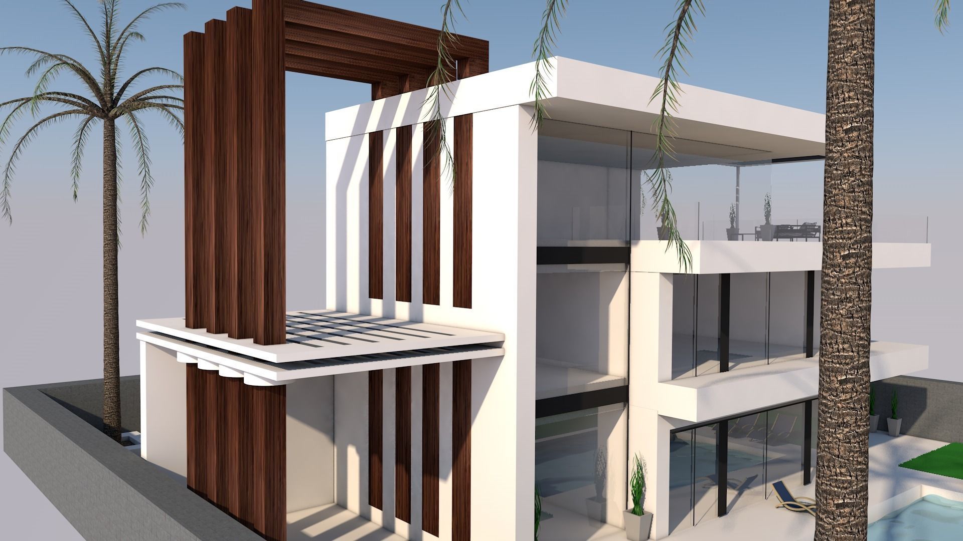 3D model of Modern Villa plus exterior Low-poly 3D model_8