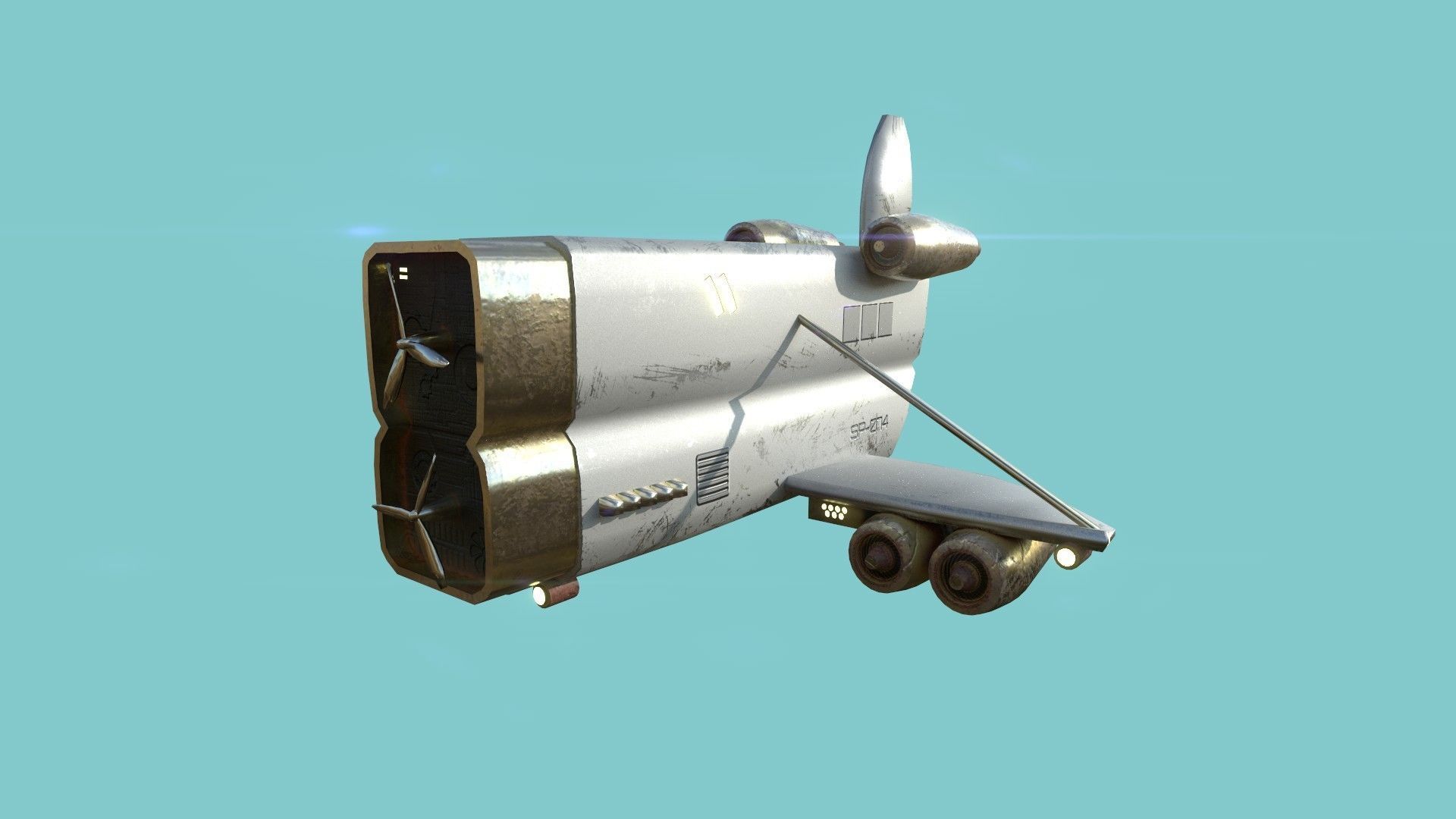 Aircraft Spaceship 02 - Futuristic Spacecraft Airship Low-poly 3D model_1
