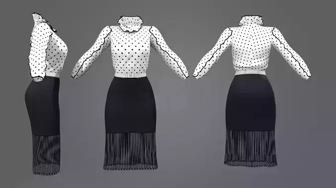 Frill Edge Retro Outfit Low-poly 3D model