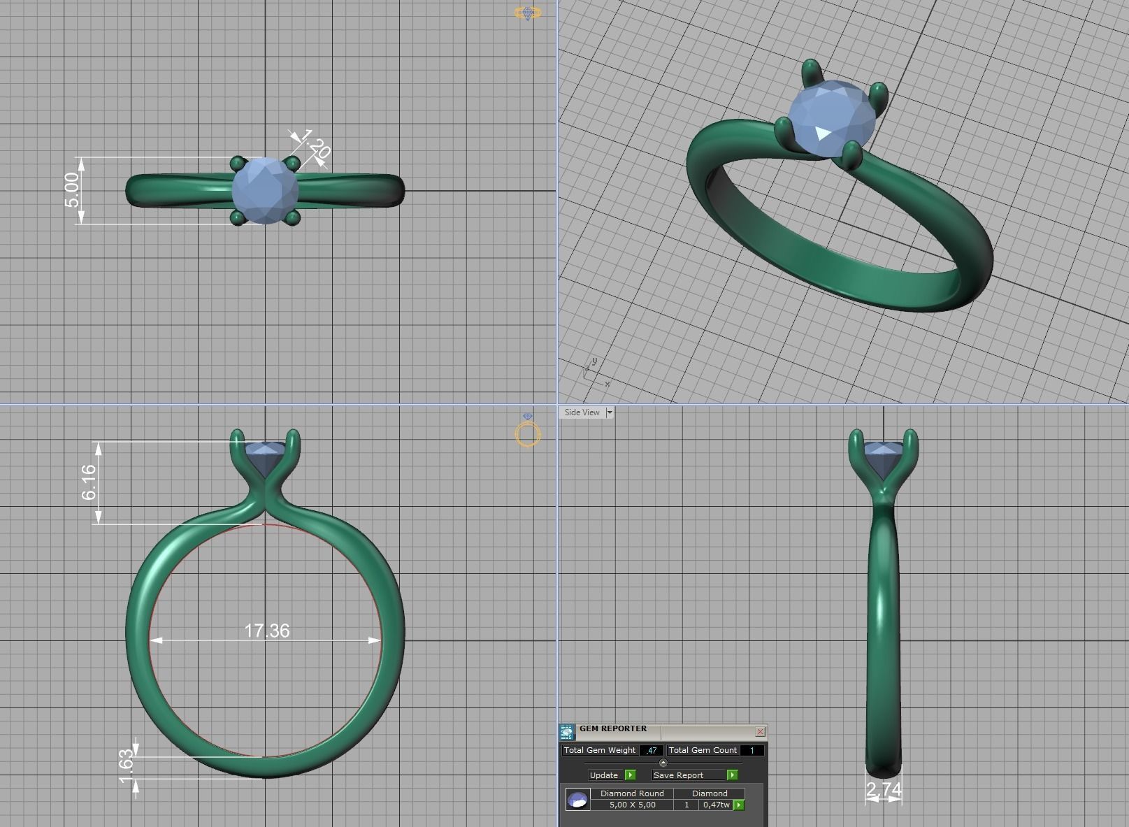 Solitaire Ring 4Claw design 5mm Stone 3dmodel 3D print model_11