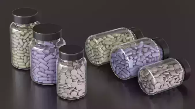 3 Different Pills bottles - Standing and laying versions