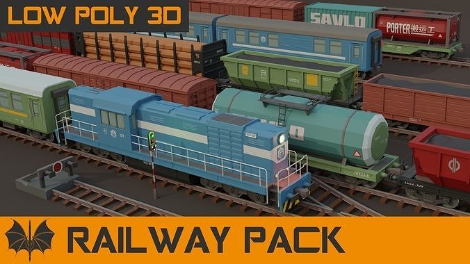 Trains Low Poly Railway Stylized Low-poly 3D model