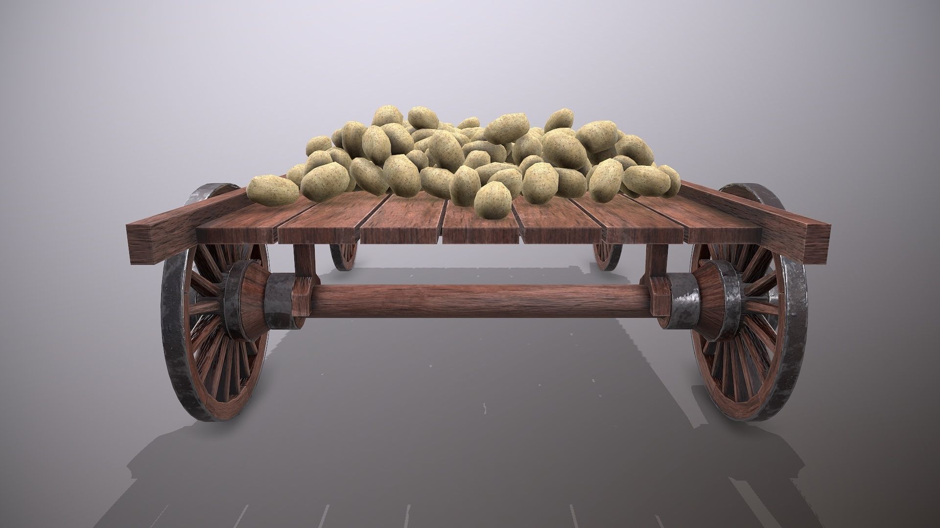 Wooden cart and potatoes Low-poly 3D model_6