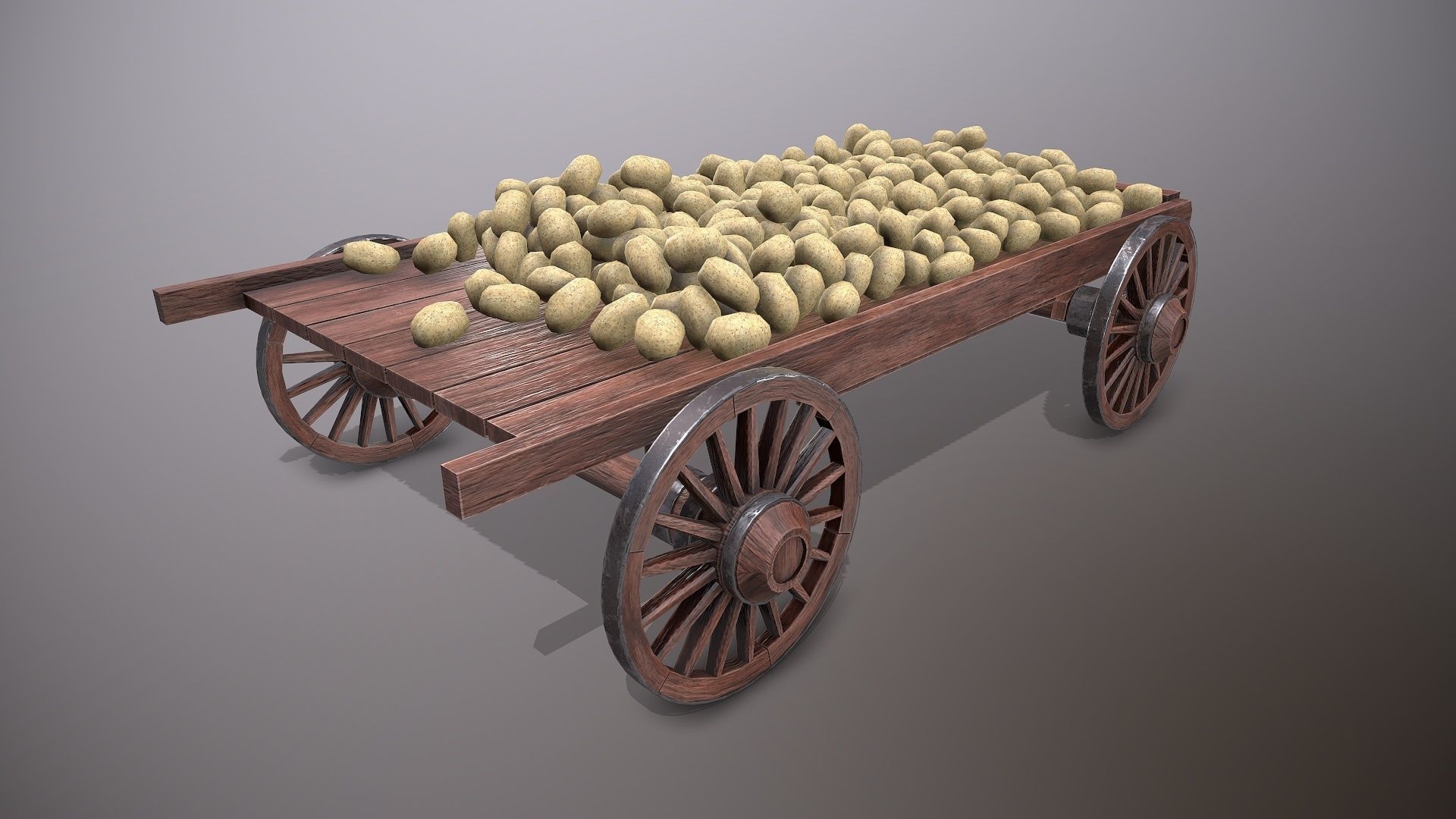 Wooden cart and potatoes Low-poly 3D model_5