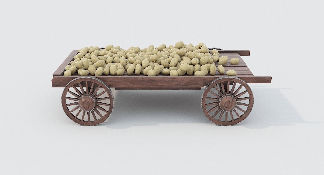 Wooden cart and potatoes Low-poly 3D model_3