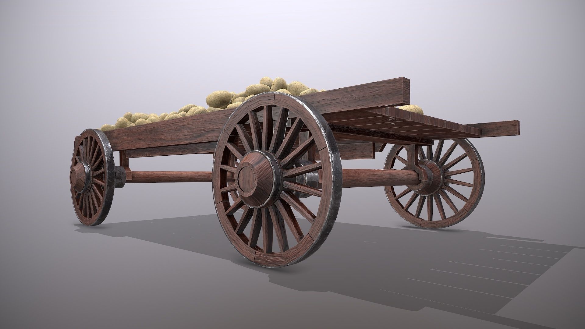 Wooden cart and potatoes Low-poly 3D model_7