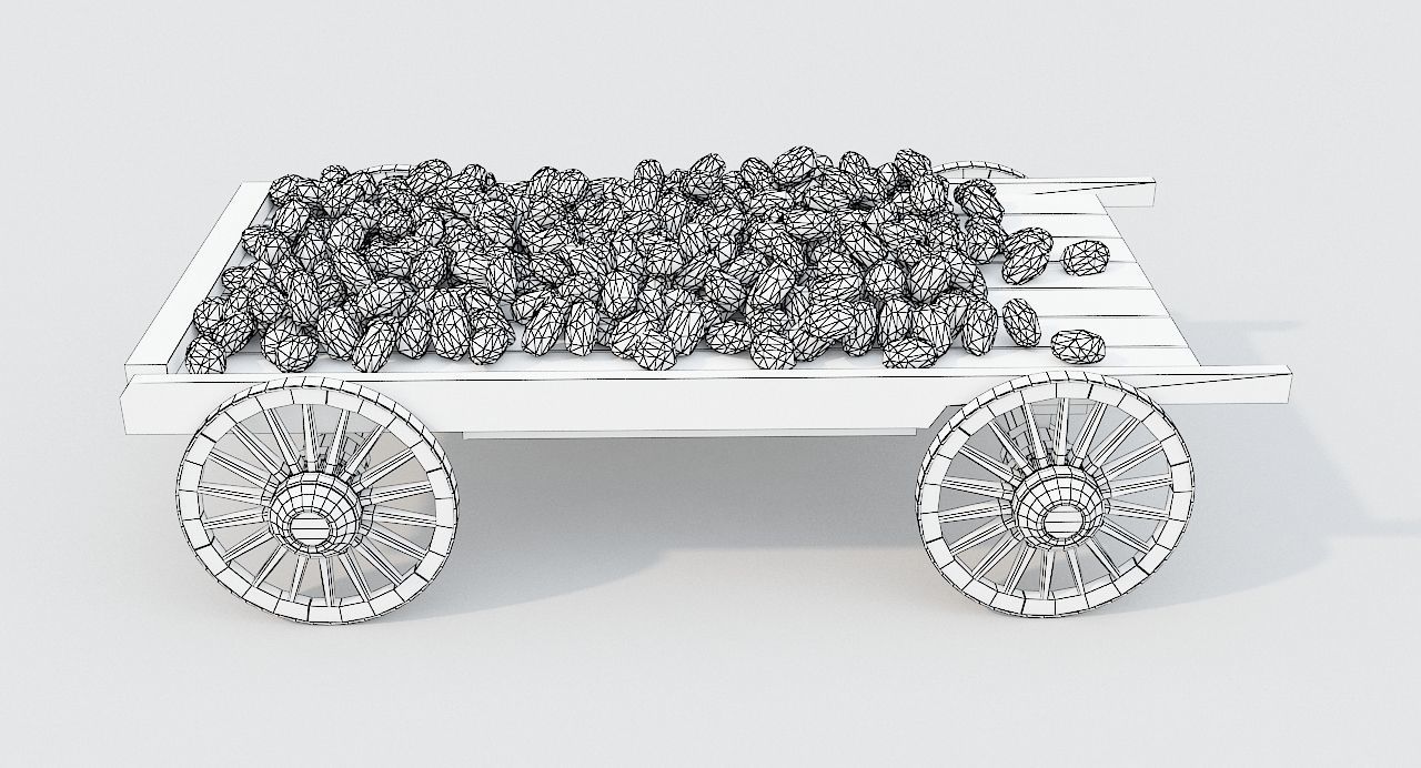 Wooden cart and potatoes Low-poly 3D model_4