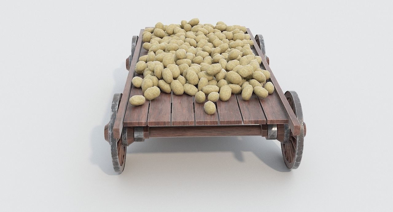 Wooden cart and potatoes Low-poly 3D model_2