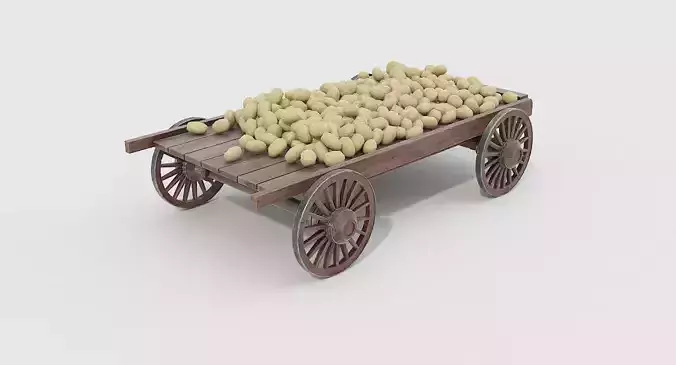 Wooden cart and potatoes