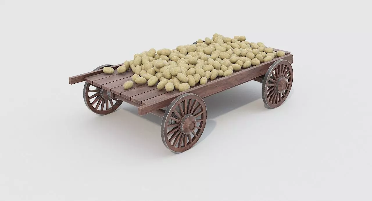 Wooden cart and potatoes Low-poly 3D model_0