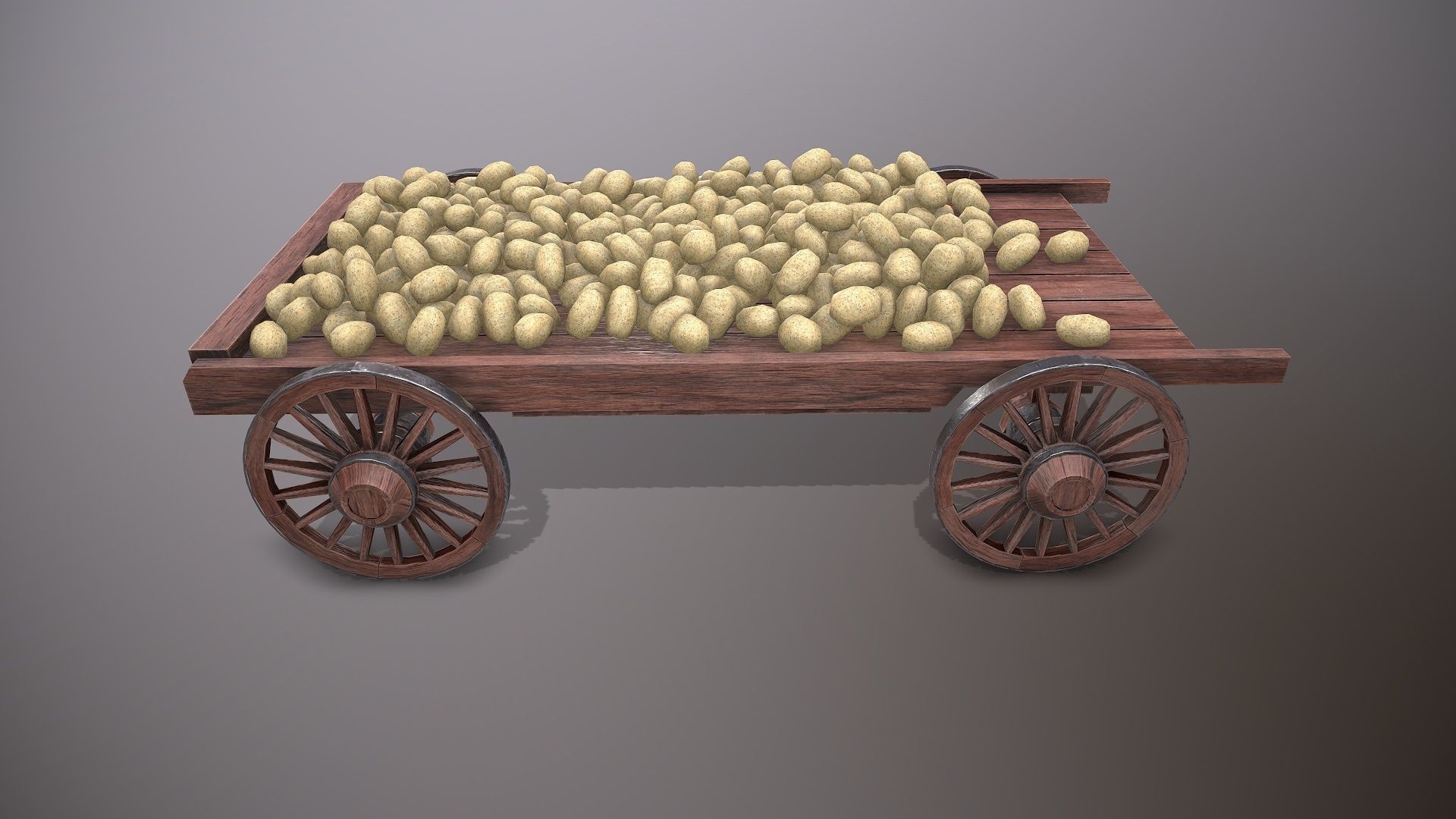 Wooden cart and potatoes Low-poly 3D model_8