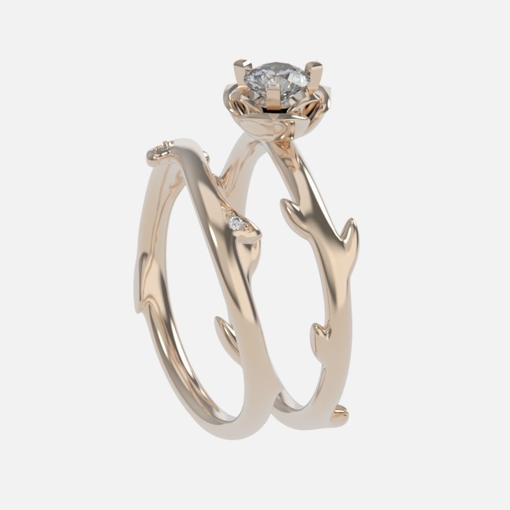 wedding rings twig with leaf flower 3D print model_20