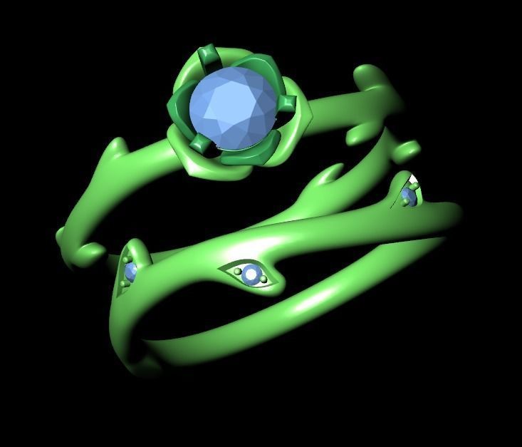 wedding rings twig with leaf flower 3D print model_9