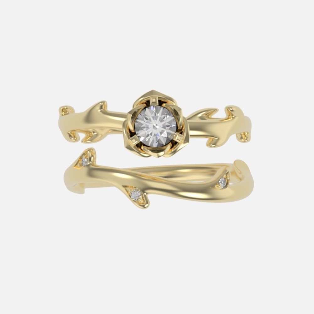 wedding rings twig with leaf flower 3D print model_2