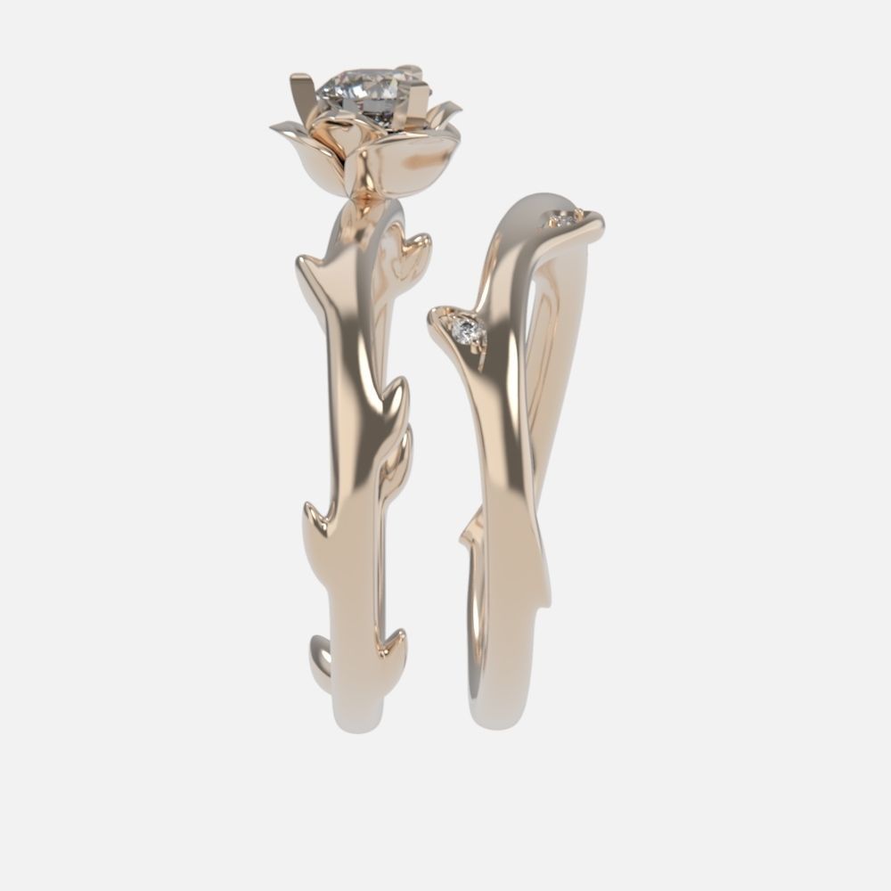 wedding rings twig with leaf flower 3D print model_18