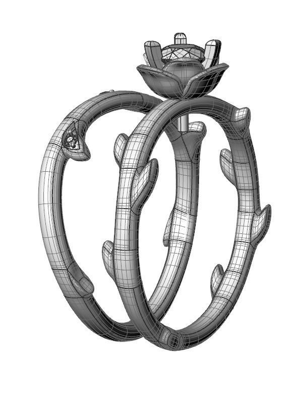 wedding rings twig with leaf flower 3D print model_28