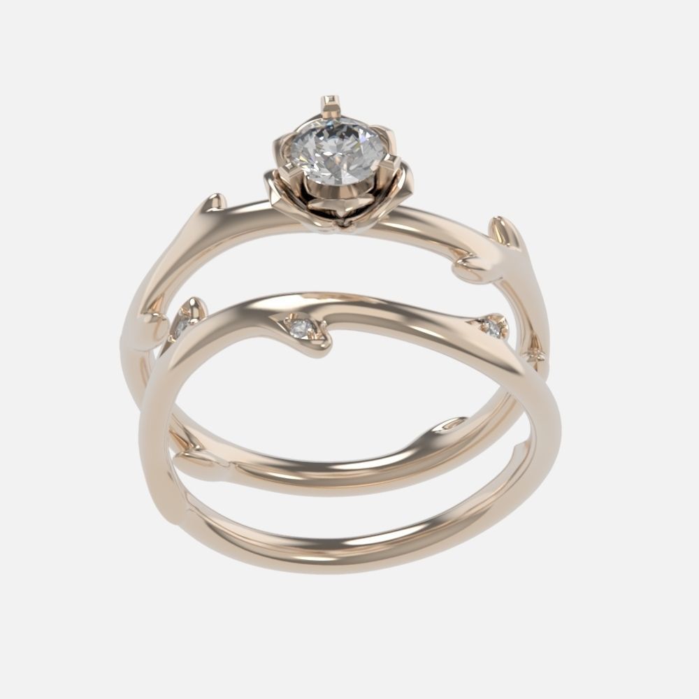 wedding rings twig with leaf flower 3D print model_16